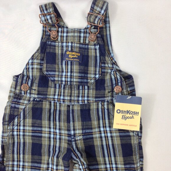 OshKosh B'gosh Baby Boy Infant Blue/Green Plaid Overalls Size 3 Months New w/Tag - Picture 1 of 5